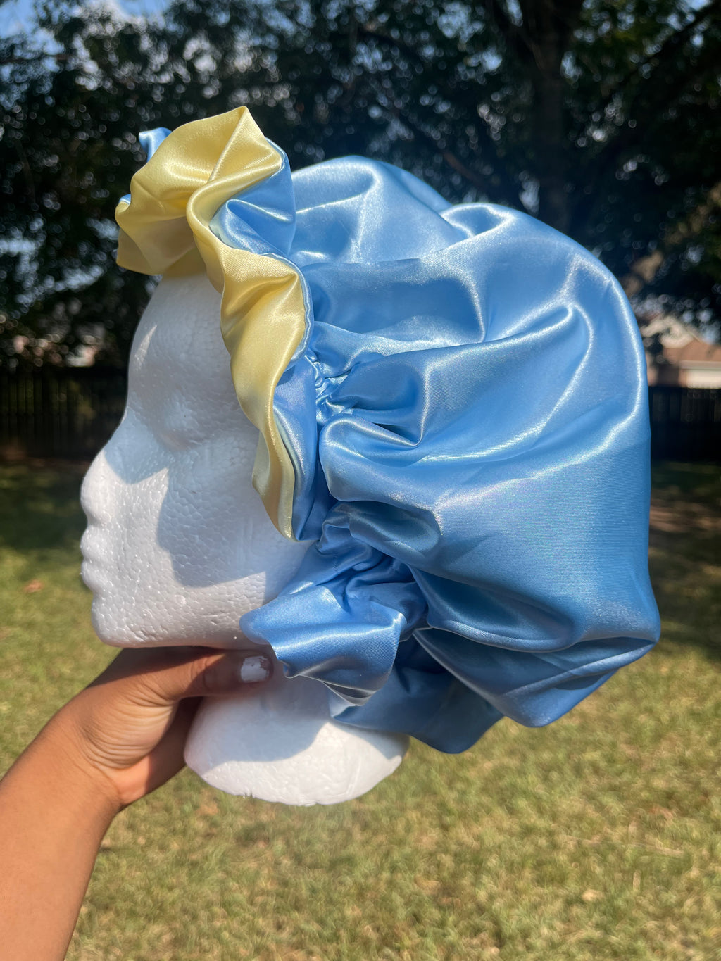 Light Blue/Yellow Reversible Hair Bonnet
