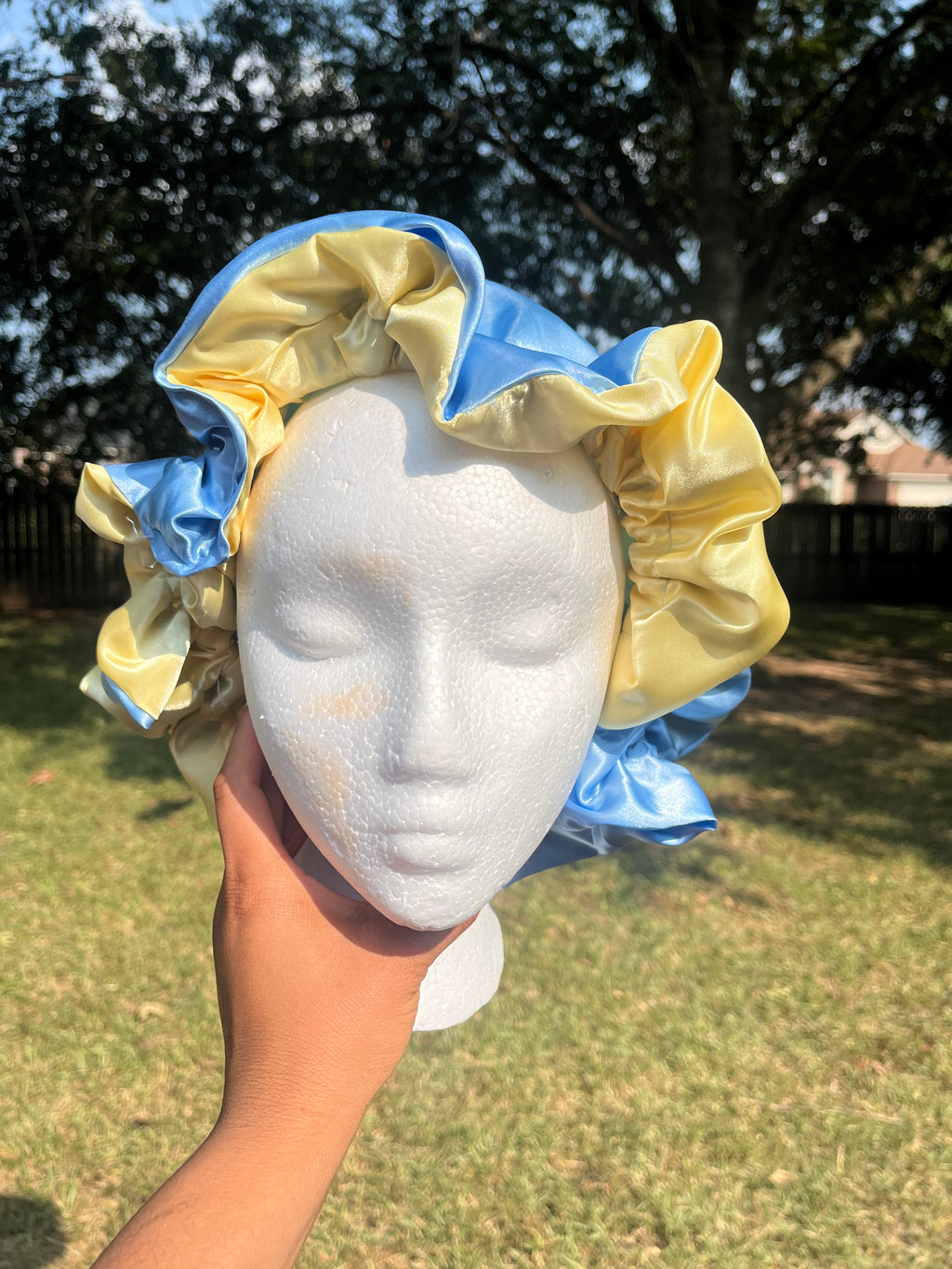 Light Blue/Yellow Reversible Hair Bonnet