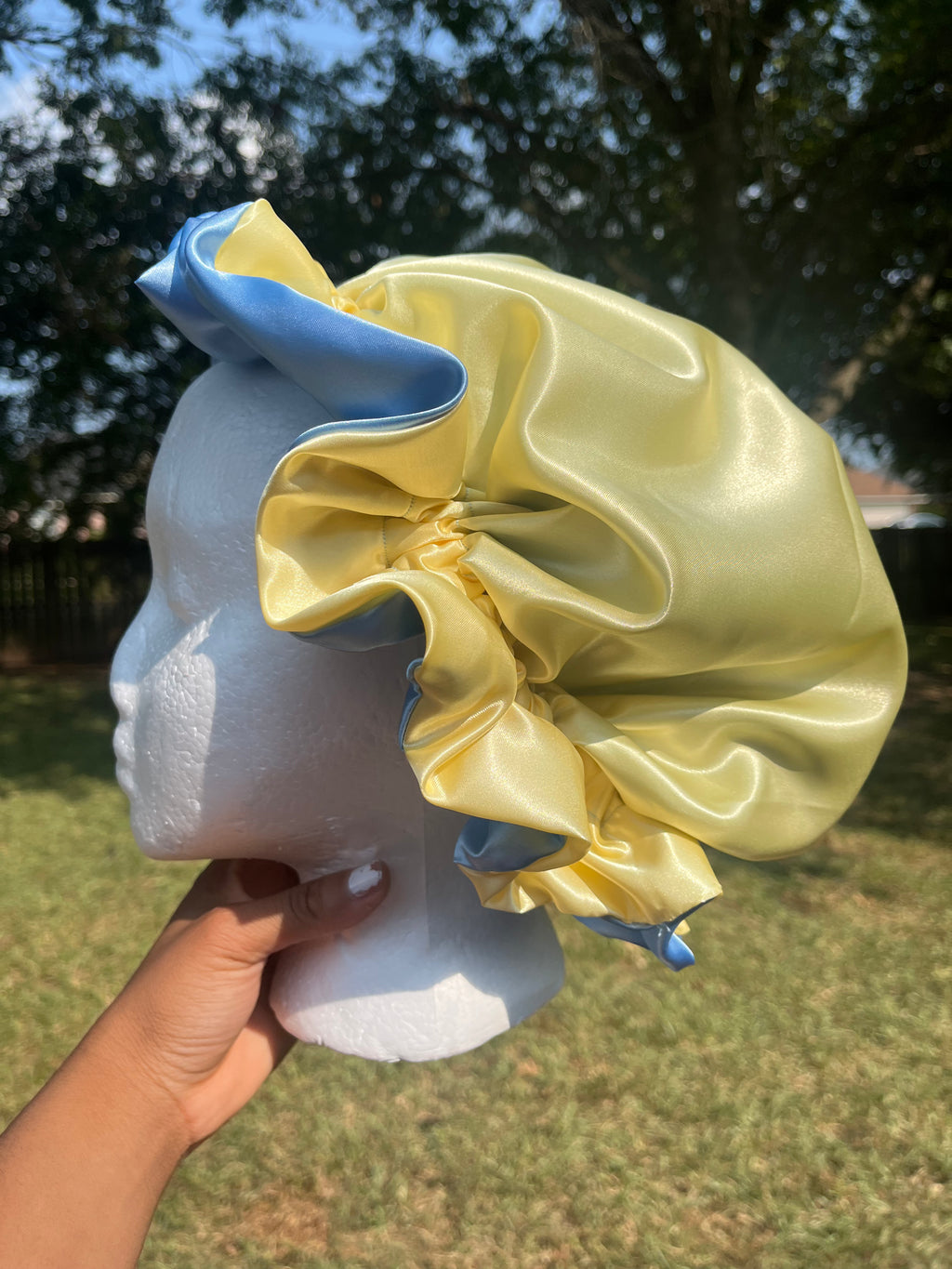 Light Blue/Yellow Reversible Hair Bonnet