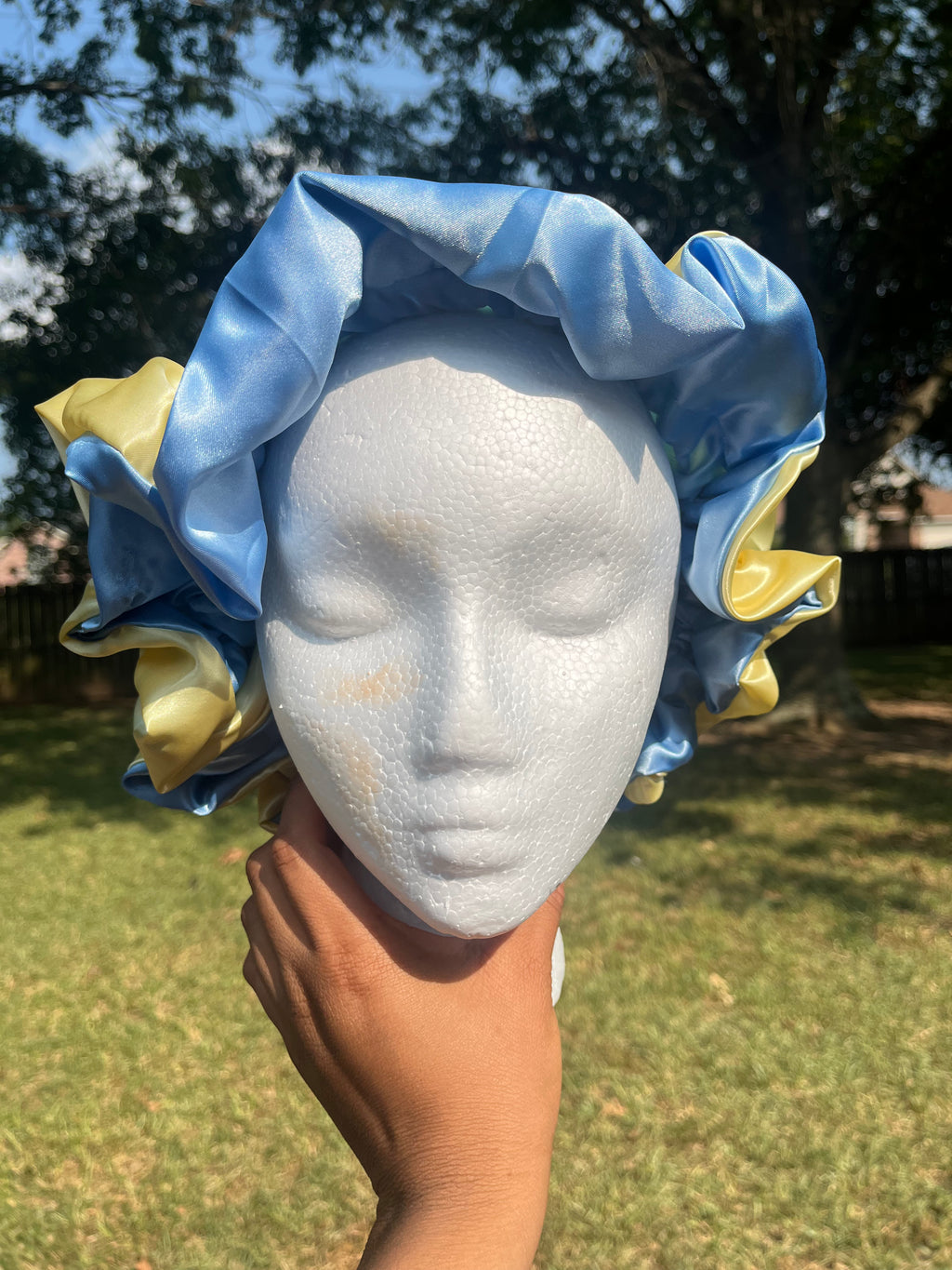 Light Blue/Yellow Reversible Hair Bonnet