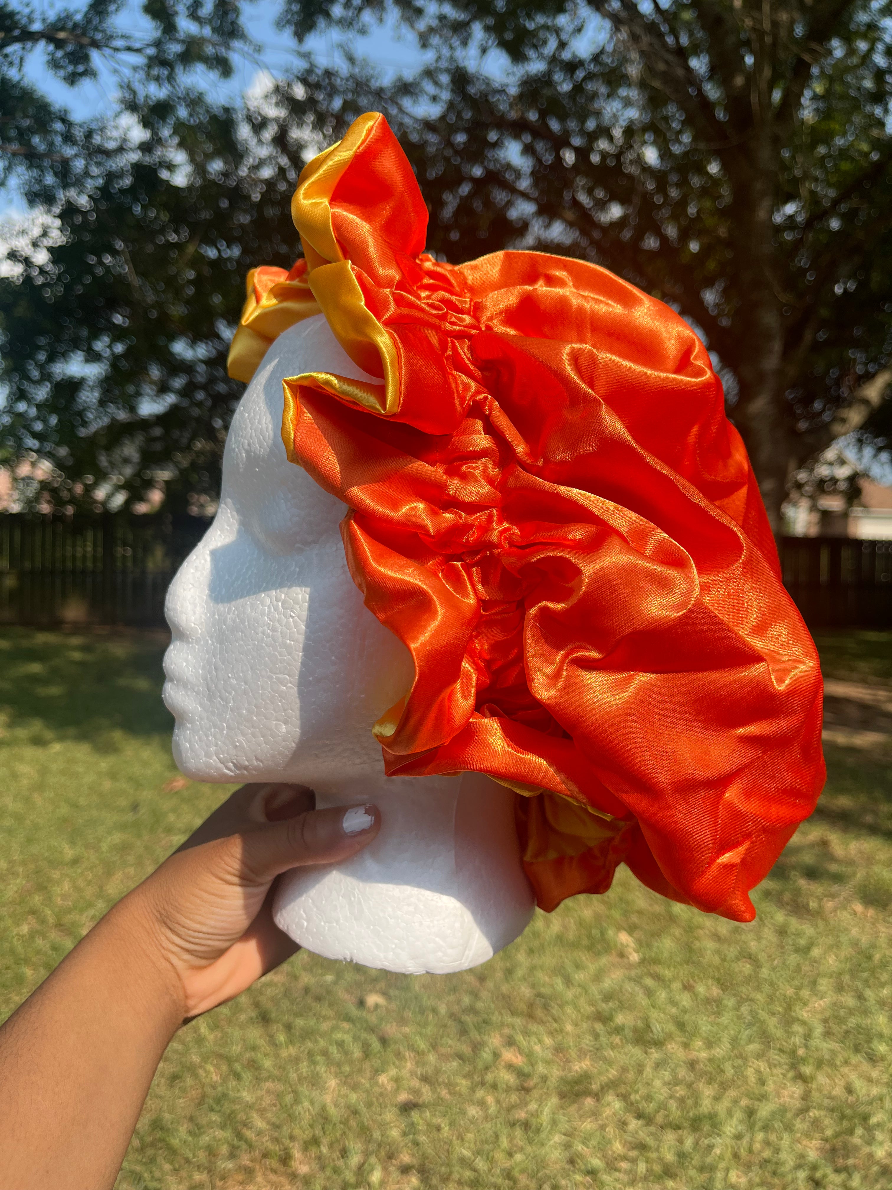 Orange/Yellow Reversible Hair Bonnet