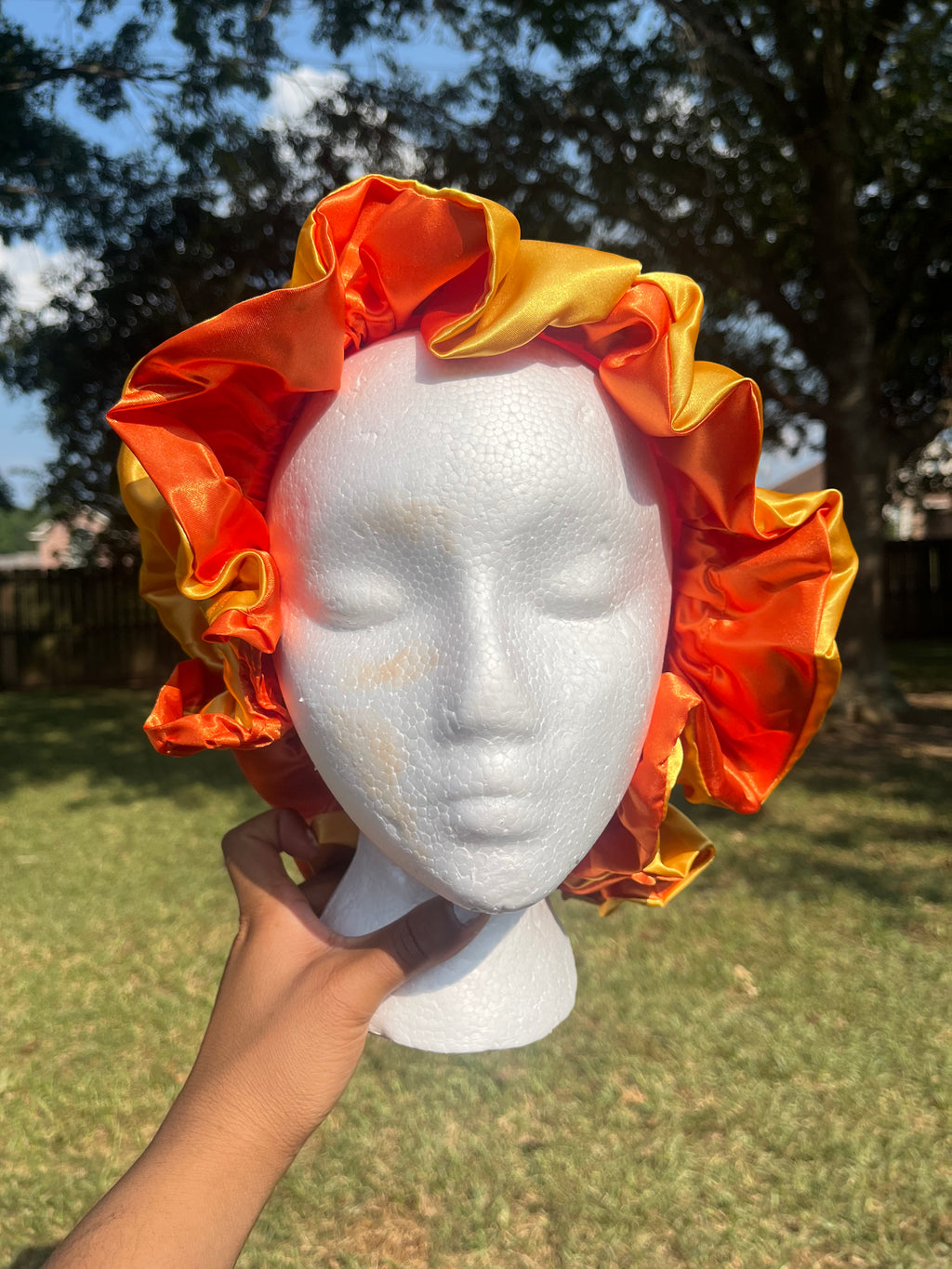 Orange/Yellow Reversible Hair Bonnet
