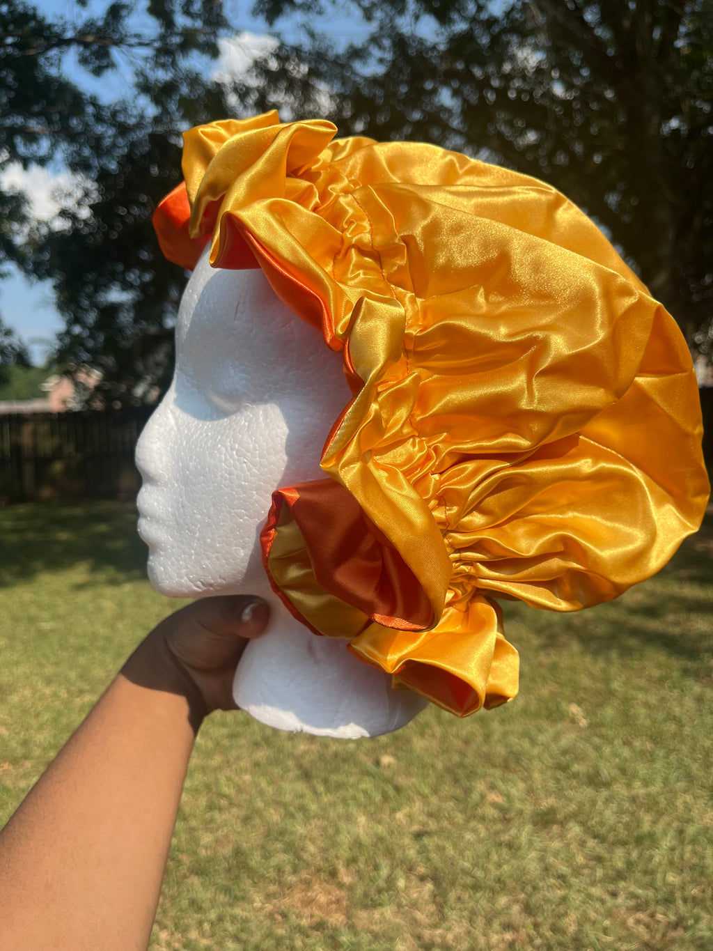 Orange/Yellow Reversible Hair Bonnet