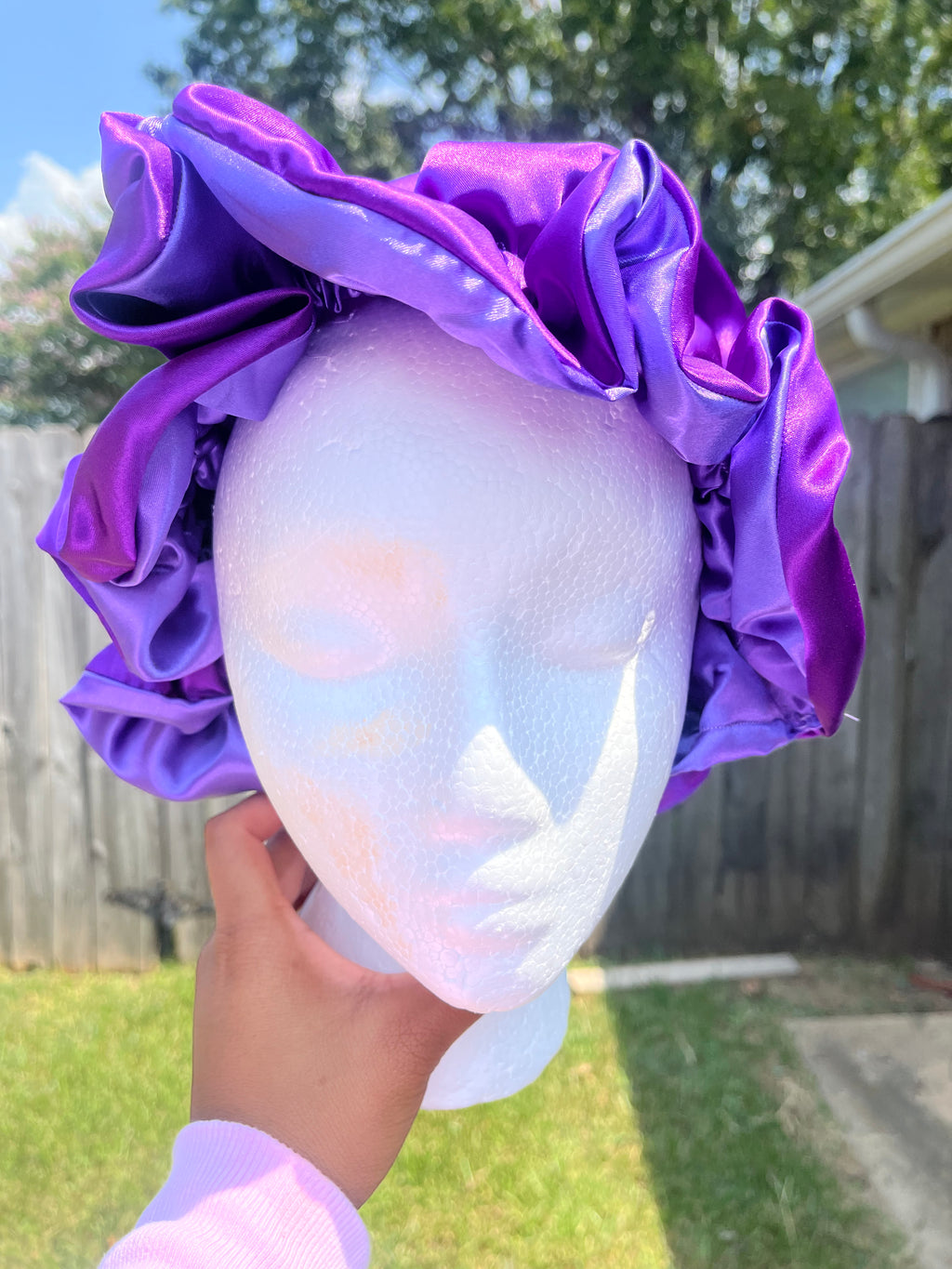 Dark Purple/ Light Purple Reversible Hair Bonnet