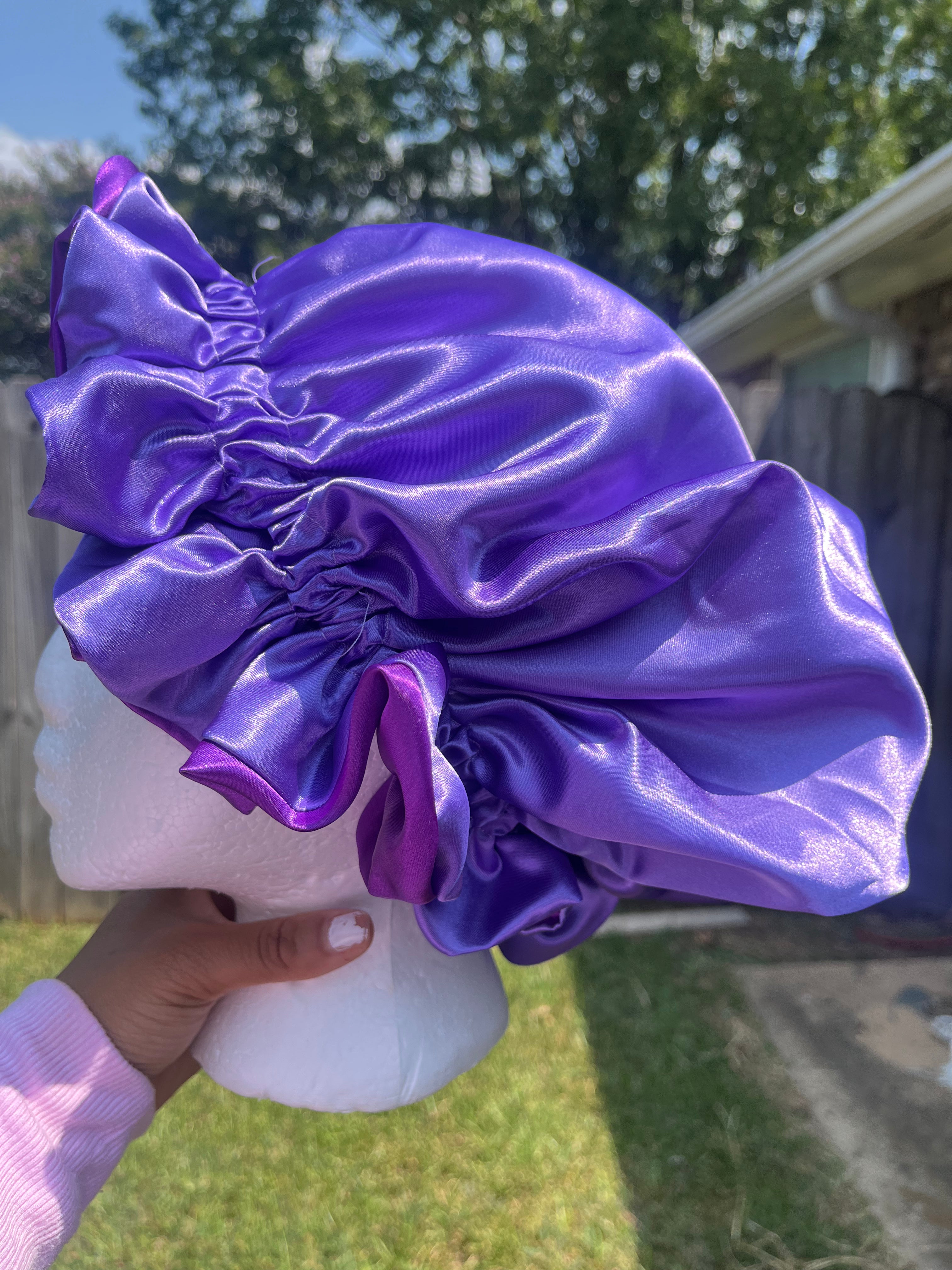 Dark Purple/ Light Purple Reversible Hair Bonnet