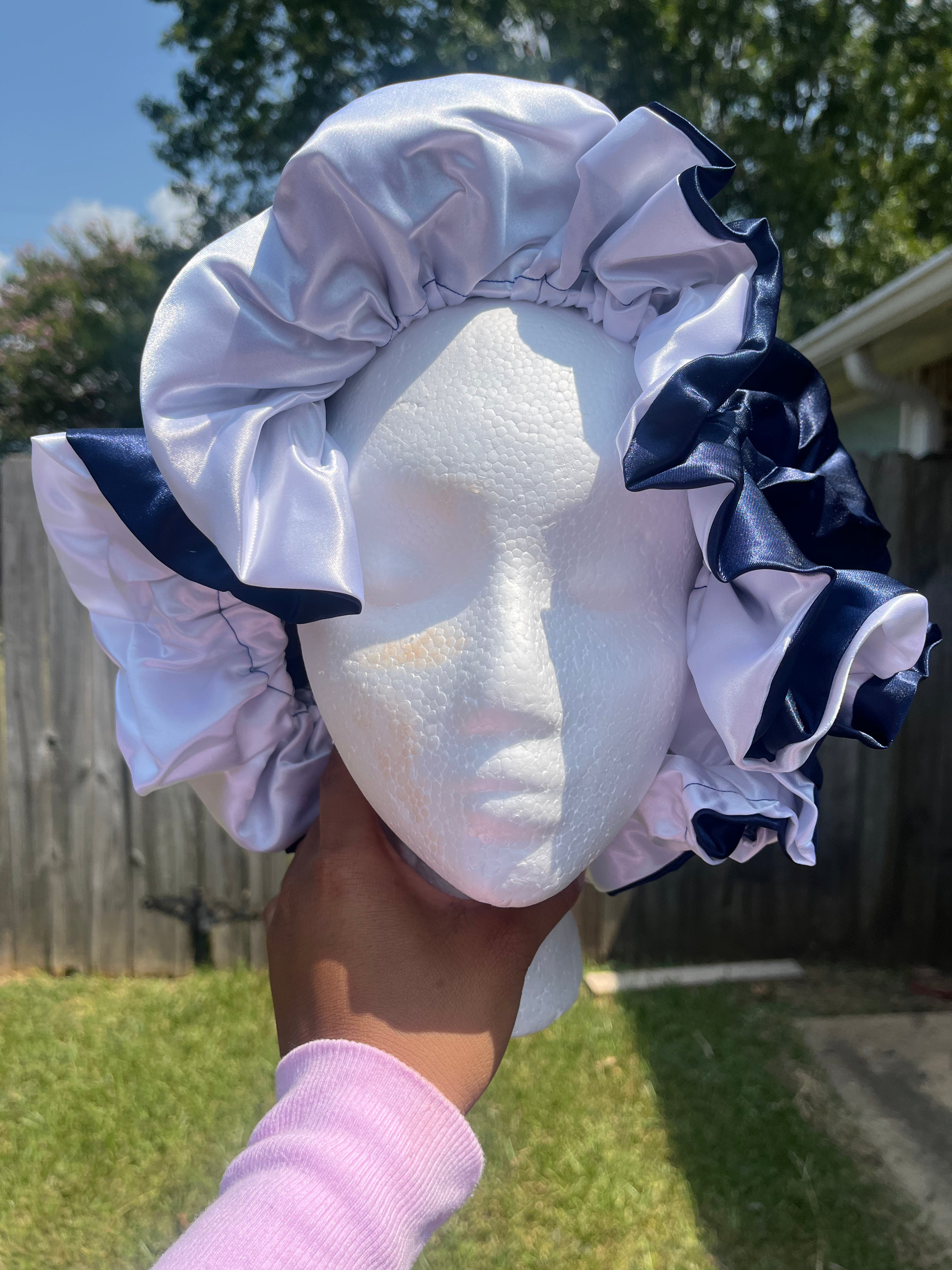 Navy/White Reversible Hair Bonnet