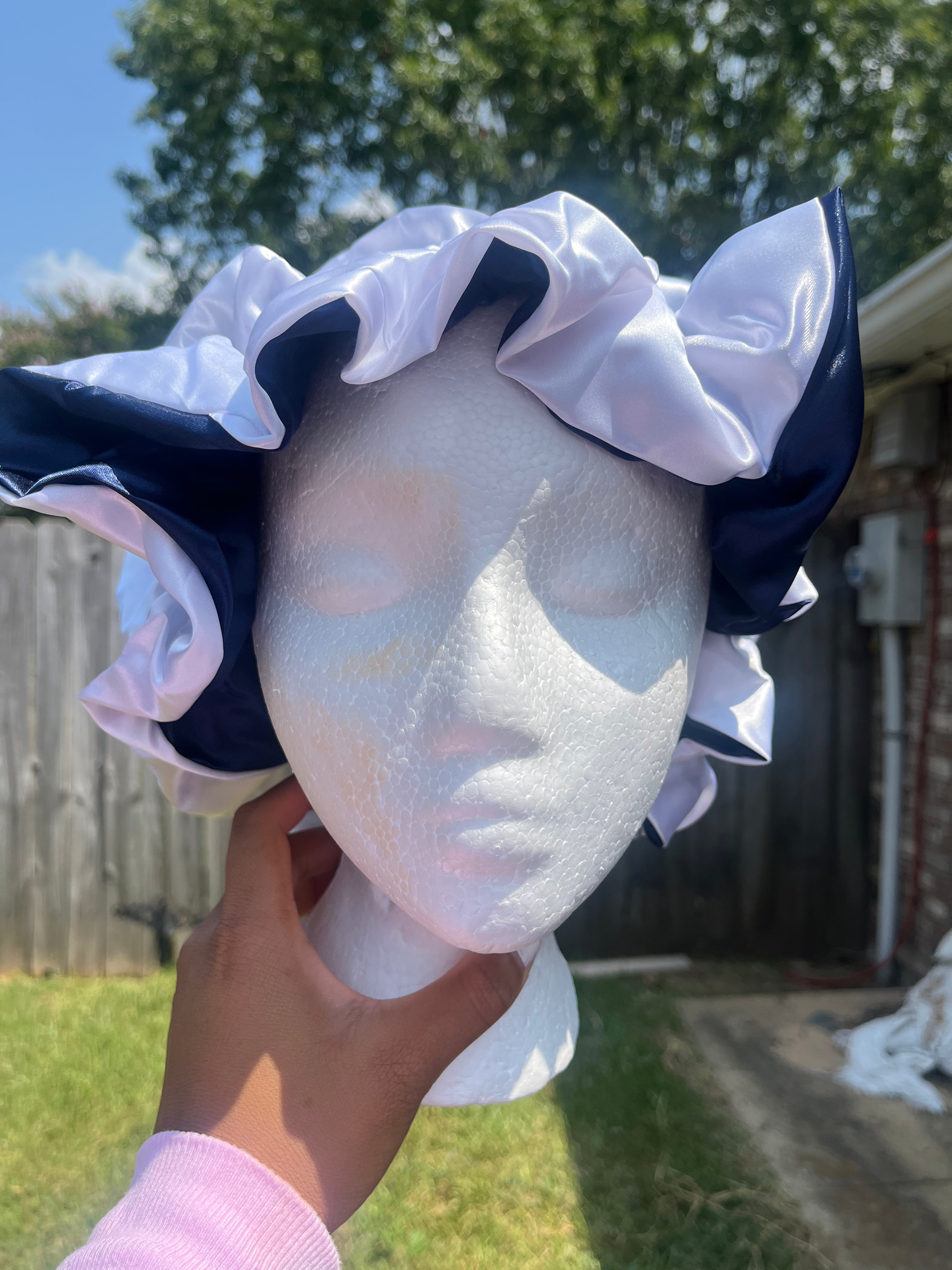 Navy/White Reversible Hair Bonnet