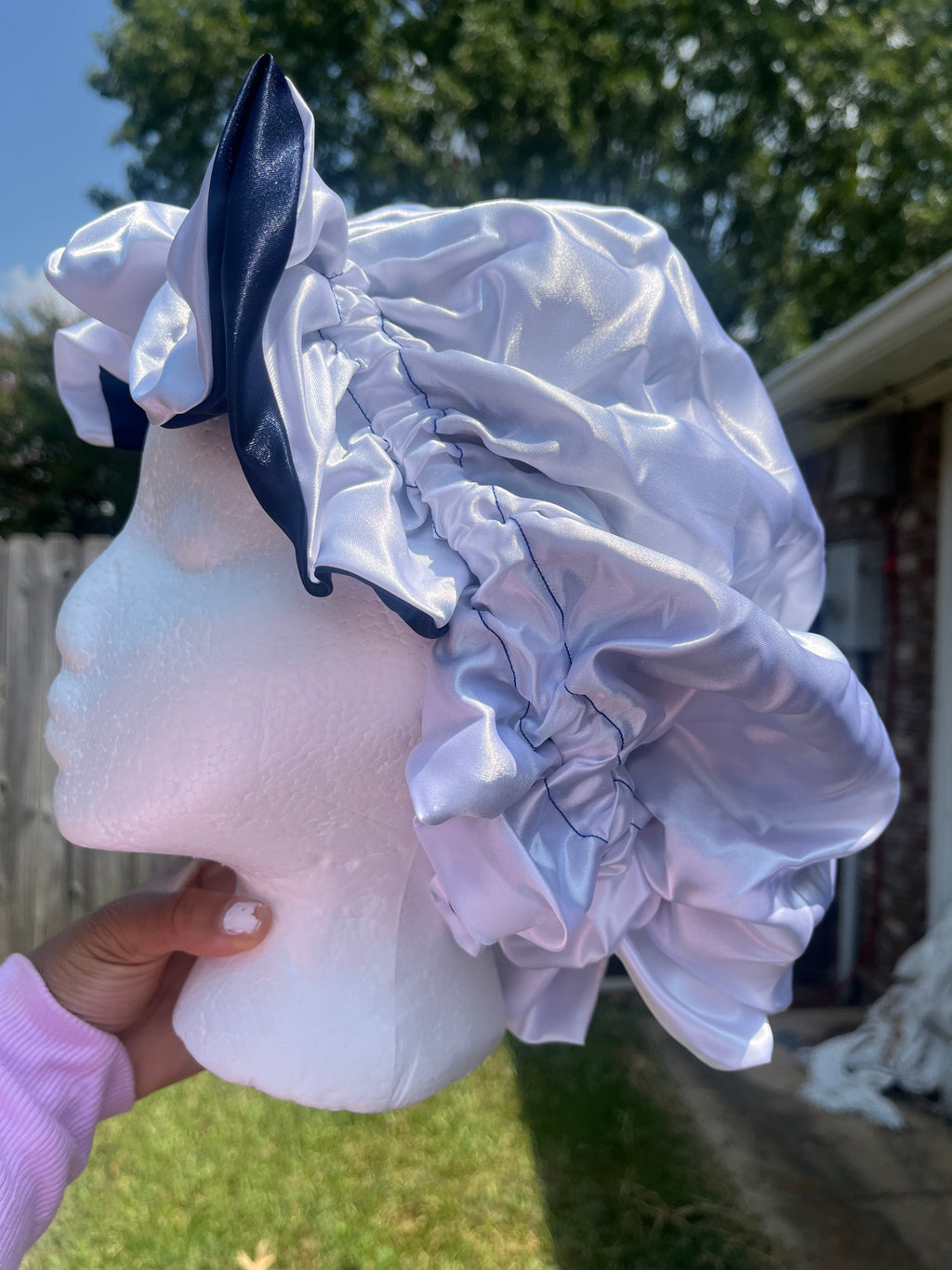 Navy/White Reversible Hair Bonnet