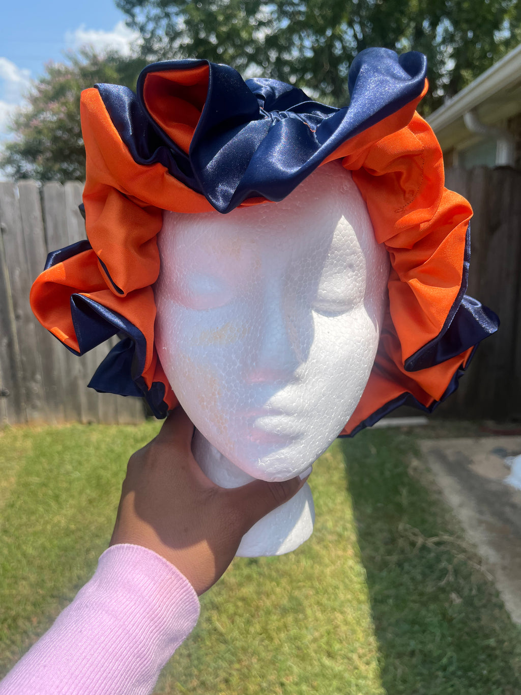 Navy/Orange reversible Hair Bonnet