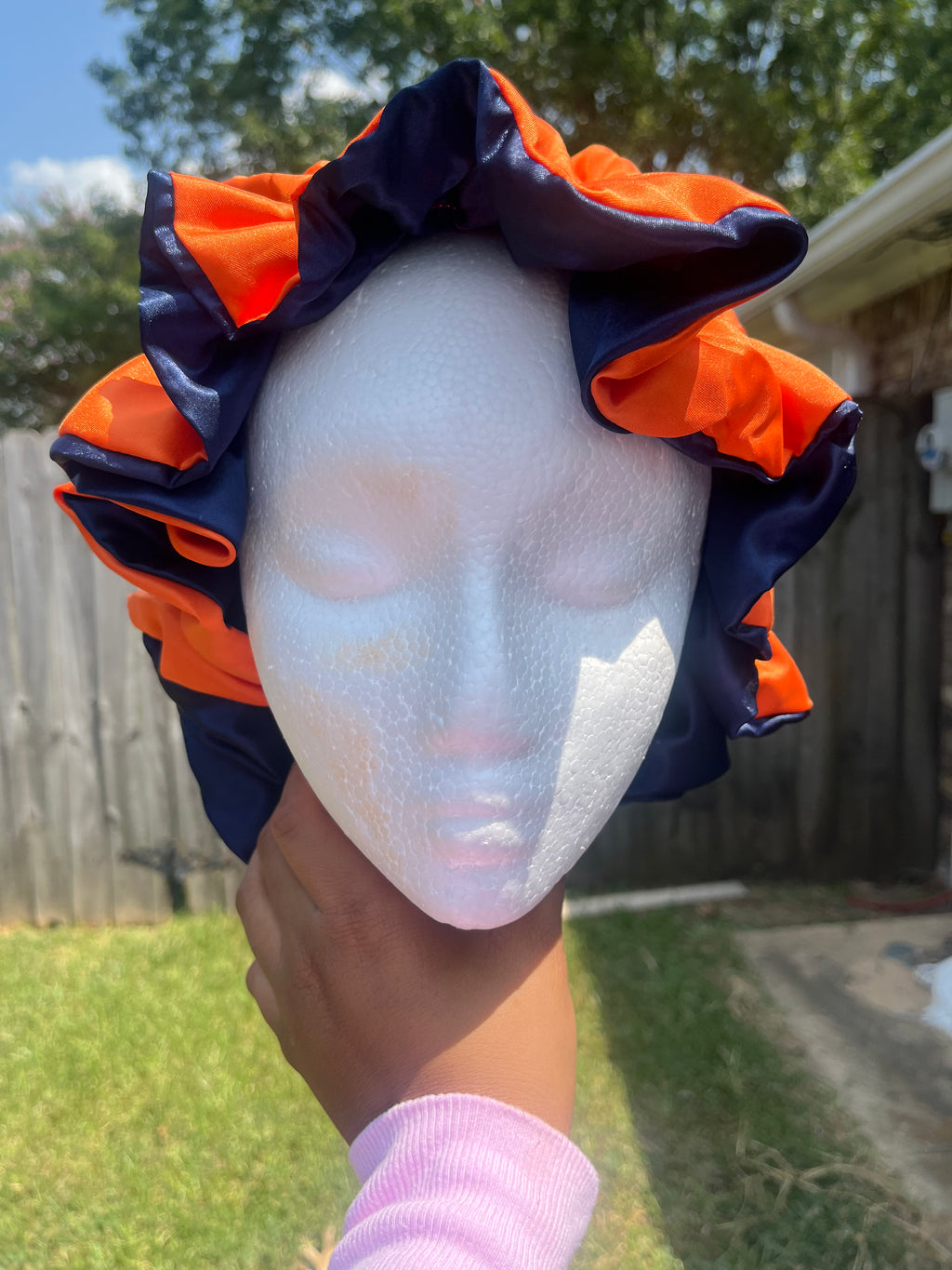 Navy/Orange reversible Hair Bonnet