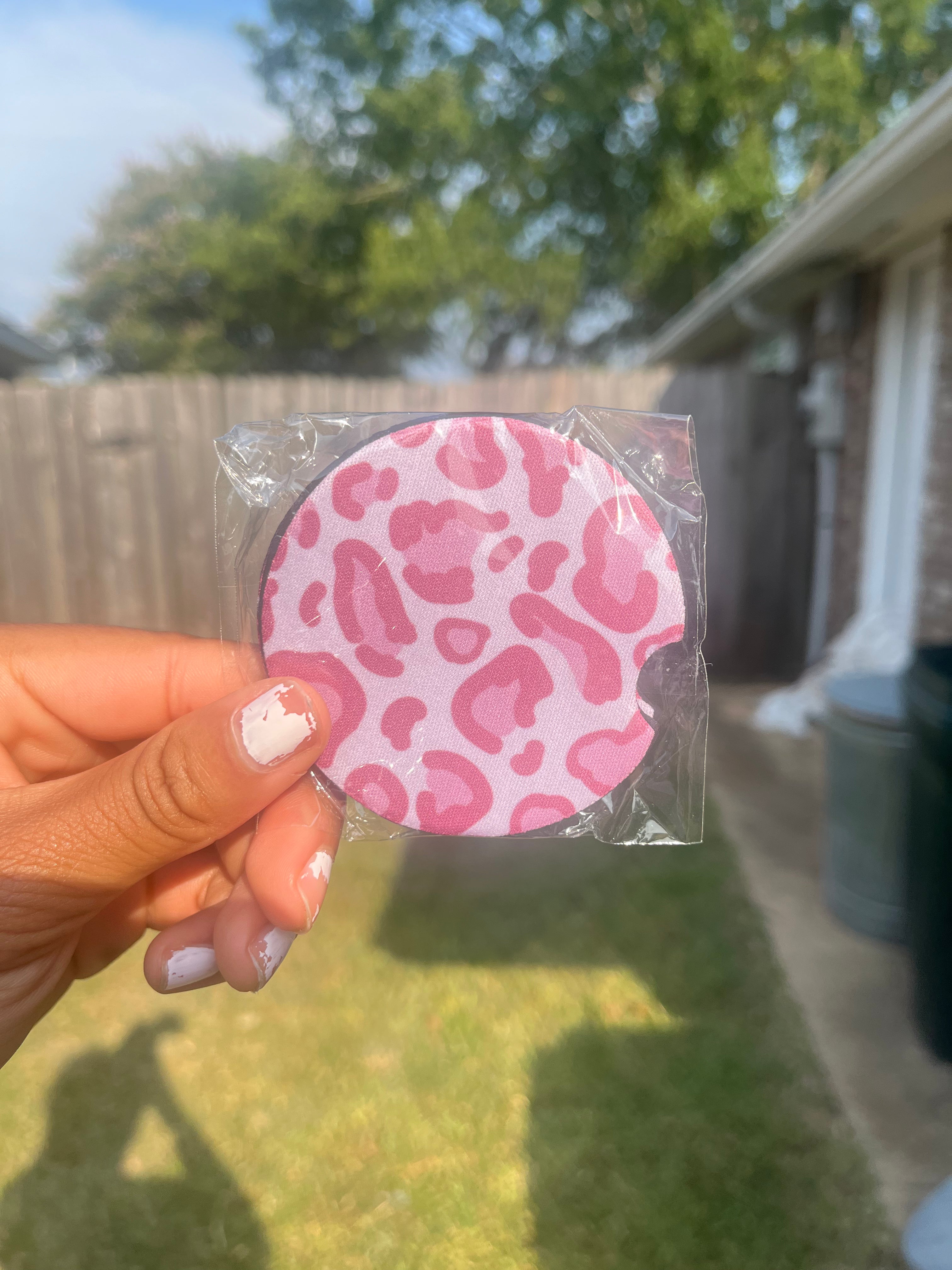 Pink Cheetah Print Car Coaster